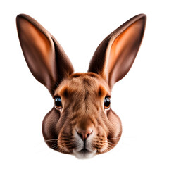 Cabeça de coelho marrom, isolado em fundo transparente. Rosto de coelho realista flutuando sem fundo.