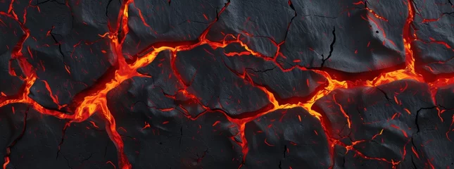 Foto auf Alu-Dibond Lava texture fire background rock volcano magma molten hell hot flow flame pattern seamless. Earth lava crack volcanic texture ground fire burn explosion stone liquid black red inferno planet relief © BackgroundWorld