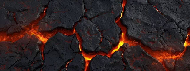 Foto op Canvas Lava texture fire background rock volcano magma molten hell hot flow flame pattern seamless. Earth lava crack volcanic texture ground fire burn explosion stone liquid black red inferno planet relief © BackgroundWorld