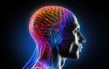 Obraz premium human head with glowing brain area illustrating brain activity and neural connections