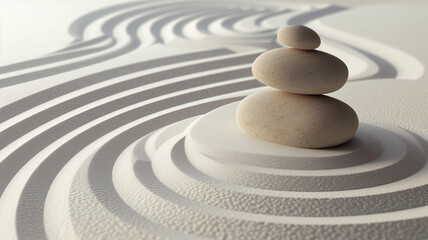 Fototapeta na wymiar Zen garden 3D vector, raked sand and stones, peaceful