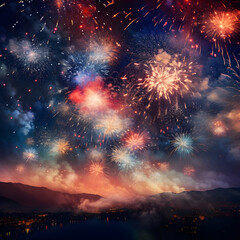 Spectacular FS Fireworks Show Illuminating the Night Sky with Colourful Radiance and Spectator Awe.