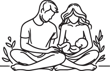 Mom holds newborn baby one lineart, motherhood concept illustration vector