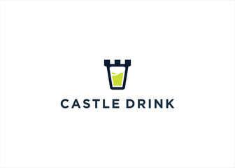 Castle with Glass Juice Drink logo template vector illustration