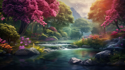 Fototapeta na wymiar Natural realm background, featuring lush landscapes, vibrant flora, and serene scenes from the heart of nature background Ai Generative