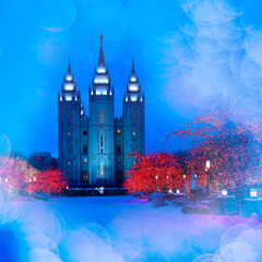 Salt Lake City Temple with Christmas Lights