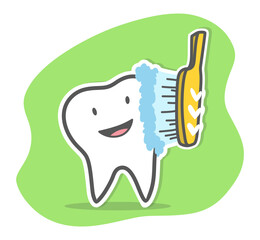 Teeth care and hygiene concept. Healthy happy teeth. Vector illustration