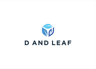 Initial letter D with Leaf Box logo design vector template