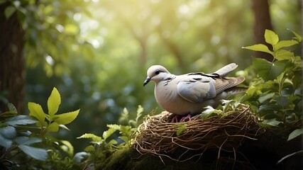 a wallpaper of a beautiful and soothing view of a dove sitting on a branch of tree to make its nest 