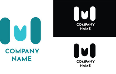Letter M logo in a moden style with rounded  lines. Vector