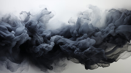 Black ink mist steam slowly flowing on the white background 