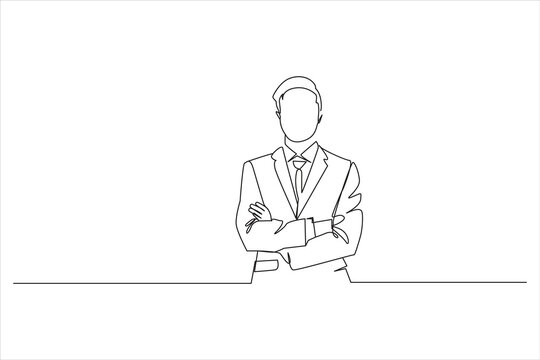 recommend clip art: businessman standing in continuous one line drawing. Isolated over white background. Vector
