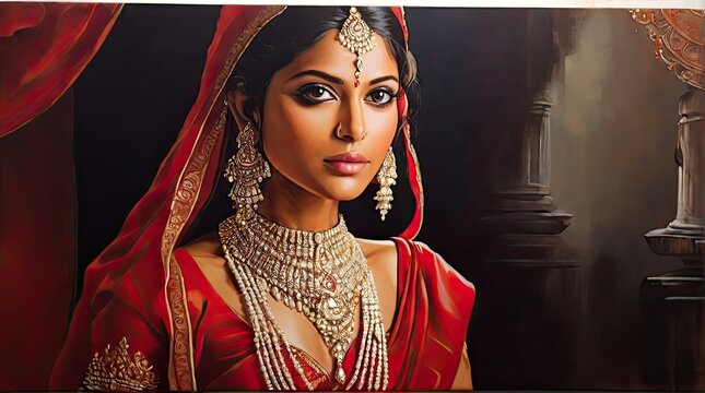 a gorgeous indian bride wearing beautiful red indian dress with adorable indian jewelery and makeup