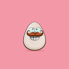 Egg character. Cartoon white egg isolated on pink background. Funky food egg character with eyes and mouth isolated. Vector white egg clip art, emoji, label and sticker