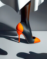 Striking High Heel in Bold Orange and Black with Abstract Shadows