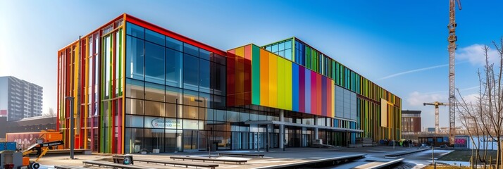 modern architecture with a colourful glass facade on a futuristic building