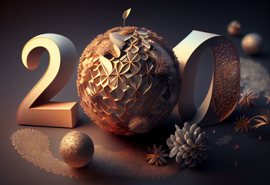 Illustrazione 3D. Anno nuovo 2021. Capodanno 2021 in numeri e con decorazione natalizia.. Generative AI