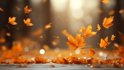 Naklejka na ściany i meble Glowing autumn leaf, vibrant colors illuminate nature golden beauty generated by AI