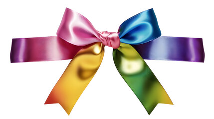 Realistic Colorful Ribbon Bow Isolated On Transparent Background
