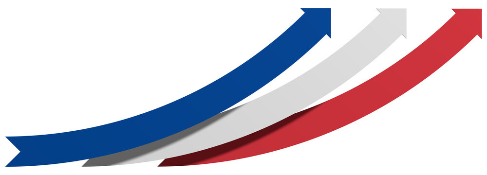 drei Pfeile in den Farben der französischen Flagge zeigen nach oben