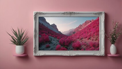 White frame on pink background,
