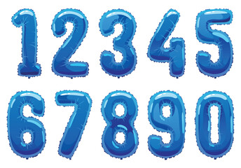 Helium blue balloons numbers. Realistic design elements, numeral character. Party decoration balloons or anniversary sign. Vector glossy decorative digits illustration © designer_things