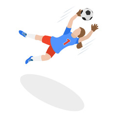 3D Isometric Flat Vector Set of Female Soccer Characters, Girl Football Players. Item 4