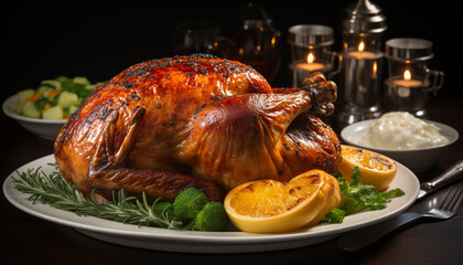 Roast turkey and chicken, a gourmet celebration on a plate generated by AI