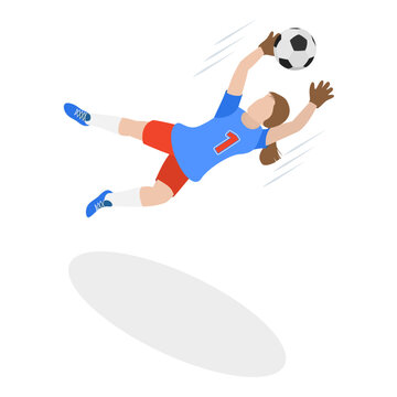 3D Isometric Flat Vector Set of Female Soccer Characters, Girl Football Players. Item 4