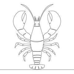 Continuous line drawing crayfish in silhouette icon vector illustration concept