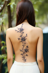Intricate Floral Back Tattoo on a Woman