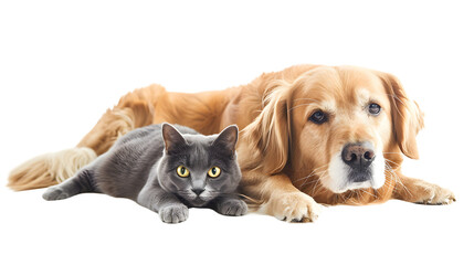 Golden Retriever and cat lying together PNG