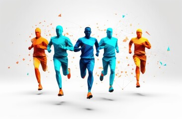 Running multinational people. Men and women jogging or running marathon outdoor. Sports competition, workout or exercise, athletics. Active lifestyle. Flat colorful vector illustration.