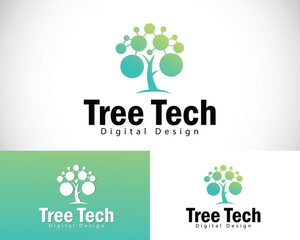 digital tree logo creative network connect design concept pixel