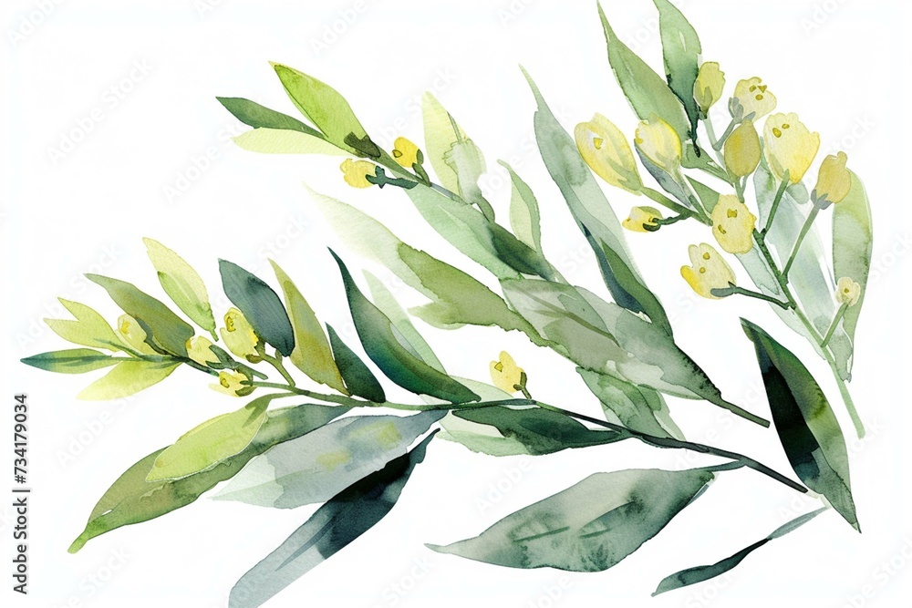 Wall mural watercolor floral arrangements with leaves, herbs. herbal illustration. botanic composition for wedd - Wall murals