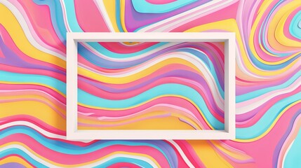 Colorful design of background colored lines and a frame in center, retro wave style, free copy space