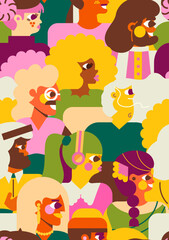 Seamless pattern of various people of the world. The design conveys the mixture of cultures, unity, diversity of population and community from all corners of the earth.
Illustration in flat style.