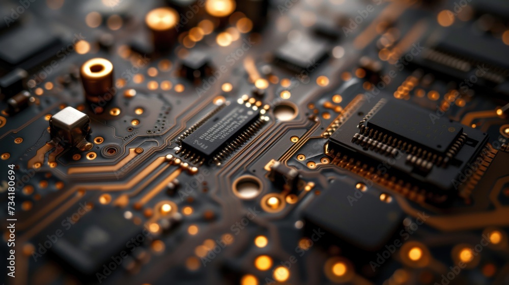 Poster a close-up of a biodegradable circuit board, highlighting the intricate design that doesn't compromi