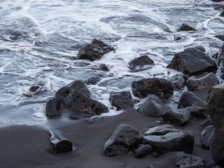 beach with black volcanic sand on  Tenerife