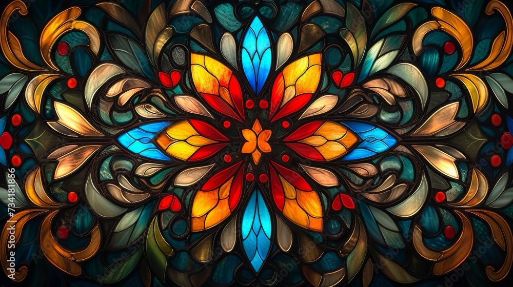 Wall mural stained glass window background with colorful abstract.