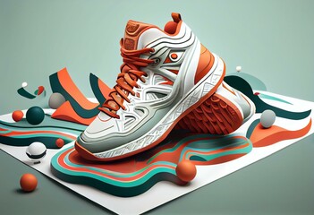 sneakers ; sports shoes, cartoon illustration. Generative AI
