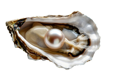 Pearl in oyster shell isolated on white background