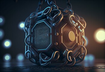 3d rendering of Blockchain on technology background banner. Generative AI
