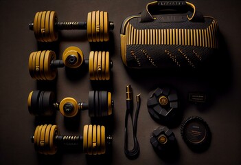 Strengthen Your Body with this Flat Lay of Dumbbells - A Fitness Concept for a Healthier You. Generative AI