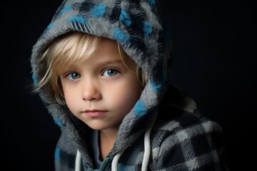 Portrait of a cute little boy in a plaid coat.