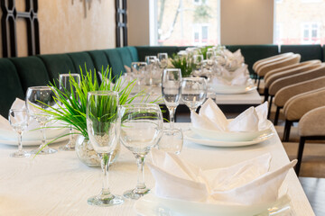Modern interior of urban restaurant or cafe with dining places.