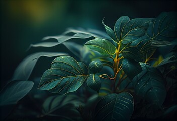 Abstract nature green blurred background nature leaf on greenery background in garden with copy space using as background wallpaper page concept. Generative AI