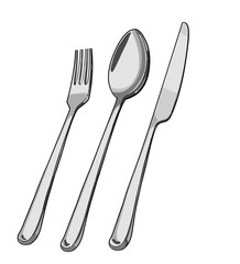 cutlery set 2D illustration, cutout, high-res clipart image