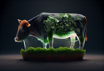 Fleischlose Ernährung. Rind, Kuh welches aus Salat besteht - Generative AI - obrazy, fototapety, plakaty