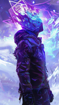 Bring forth a spectral entity suspended in the enigmatic fourth dimension complete with warping geometric shapes and patterns